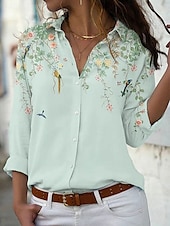 preiswerte Tiere Tops-Damenhemd Langarm Knopfbluse Ombre Floral Grafik Alltag Stilvolle Lässige Hemdkragen Reguläre Oberteile Arbeit Alltag Urlaub Knöpfe Druck Salbeigrün Pink Blau Helllila Lila