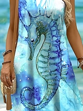 economico Arte &amp; Design Abiti-Per donna Mini Abito Vestito Estivo Abito a trapezio Abito a spalle scoperte Vacanza Casual Ferie Spiaggia Vestibilità regolare Ombre Grafico Animale Senza Maniche Girocollo Giallo Rosa Blu Viola