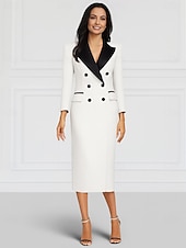 abordables Longueur du plancher-Robe blazer colonne mère de la mariée formelle élégante col chemise longueur cheville tissu extensible manches longues avec bloc de couleur 2025