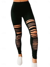 preiswerte Einfarbige Leggings-Damen Leggings Streetwear Lässig Lang Hohe Taille Einfach Zerrissen Atmungsaktivität Weich Mikroelastisch Yoga Straße Schwarz Grau Herbst Normale Passform