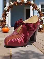 abordables Pour les femmes-Chaussures à talons marron pour femmes avec broderie goutte rose - Escarpins de fête à lacets vintage avec ruban, parfaits pour le cosplay, les festivals d&#039;automne et les événements costumés