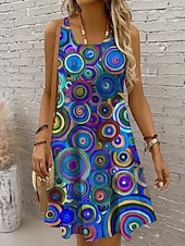 abordables Robes Rayés et Géométriques-Femmes Mini Robe Robe Décontractée Robe d&#039;Été Robe trapèze Robe à épaules dénudées Vacances Occasionnel Boho Fête Plage Coupe régulière Graphique Géométrique À pois Sans manches Col ras du cou Col