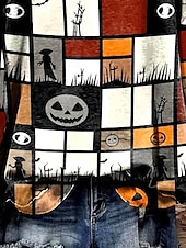 baratos Animais Tops-Mulheres camisolas Gráfico Geométrica Caveiras Casual Manga Longa Gola Redonda Decote Redondo Tops regulares Rua Dia a Dia Imprimir Laranja Primavera Outono Inverno