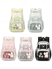 זול תיקי גב לילדים ונוער-תרמיל גב קל משקל ועמיד למים לילדה עם כיס קדמי שקוף וסיכת ארנב חמודה - תיק נסיעות חמוד לבית הספר, לקולג' ולטיולי סוף שבוע