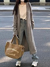 tanie Kardigany i odzież wierzchnia-Damskie Sweter Sweter rozpinany Moda Moda miejska Codzienny Jednokolorowe Prążkowany Otwarty przód Dzianiny Długi rękaw Długie topy Robić na drutach Święto Wyjściowe Weekend Żółtobrązowy Ciemnoszary