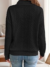 billige Teksturert hettegensere og sweatshirt-Dame Pullover عادي Gatemote Fritid Behagelig Langermet V-hals Vanlige topper Gate Ferie Ut på byen Halv glidelås Svart Hvit Grå Høst