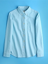 economico Camicie-Camicia da donna in 100% cotone, tinta unita, stile bohémien, vintage, da giorno, a maniche lunghe, con colletto, da giorno, per le feste, con tasca, bianca, rosa, rossa, blu, viola, primavera,