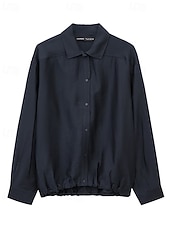 preiswerte Damen Einfache Oberteile-Damen Hemd Textur Bluse Bluse Einfach Modern Lässig Langarm Hemdkragen Normale Oberteile Täglich Ausgehen Gerafft Marineblau Herbst