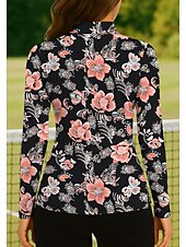 halpa Naisten paita-Naisten Kasvit Kukat Trooppinen Kukat Kasvit Yläosat Poolopaita Tennispaita Pitkähihainen Painettu Neljänneksen postinumero Pullover UV suoja Elastinen Hengittävä Tennis Golf Pickleball