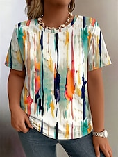 preiswerte T-Shirts in Übergrößen-Damen Übergröße Oberteile T Shirt Grafik Abstrakt Druck Kurzarm Rundhalsausschnitt Lässig Täglich Polyester Sommer Frühling Weiß Blau