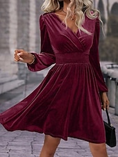 ieftine Rochie simplă-Pentru femei Rochie Mini Rochie casual Rochie de iarnă Modă Modern Zilnic Sfârșit de săptămână Fit regulat Simplu Manșon Lung În V Negru Roșu-aprins Trifoi Vară