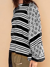 ieftine Topuri cu dungi și geometrice-Pentru femei Hanorac pulover Geometric Dungi Casual Manșon Lung Stil Nautic Topuri obișnuite Stradă Zilnice Imprimeu Negru Verde Deschis Roșu-aprins Portocaliu Toamnă Iarnă