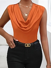 גופייה לנשים סאטן חלקה אופנתי מודרני ללא שרוולים צווארון מרופד רגיל חולצות יומיומי ליציאה סוף שבוע שחור כתום חאקי קיץ זול חולצות שמלות-גופייה לנשים סאטן חלקה אופנתי מודרני ללא שרוולים צווארון מרופד רגיל חולצות יומיומי ליציאה סוף שבוע שחור כתום חאקי קיץ