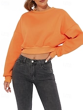 economico Felpe foderate in pile-Per donna Felpa Pullover Felpe Semplice Casual Manica Lunga Girocollo Top Regolari Casa Streetwear Ferie Arancione Autunno Inverno