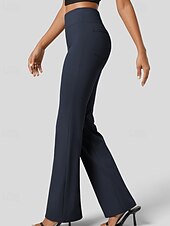 economico gamba larga e vita alta-Per donna Gamba larga Pantaloni a zampa Pantaloni Eleganti Streetwear Casual Lunghezza intera Naturale Semplice Tasca Elastico in vita Comodo All&#039;aperto Vacanza Ferie Grigio scuro Nero Verde militare