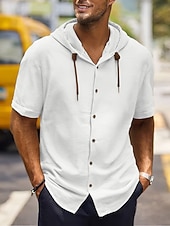 billige Business Casual-Herre Skjorte Hvit bomullsskjorte Uformell skjorte Skjorte med knapper Bomullsskjorte عادي Feriereise Gate Svart Hvit Kakifarget Grå Kortermet Med hette Sommer Klær Knapp ned
