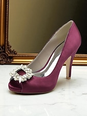 クリスタルバックル付きレディースサテンピープトゥパンプス - カクテルパーティーや夜のイベントに最適な、クラシックな女性用ハイヒールドレスシューズ お買い得  カクテル-クリスタルバックル付きレディースサテンピープトゥパンプス - カクテルパーティーや夜のイベントに最適な、クラシックな女性用ハイヒールドレスシューズ