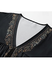 abordables Tops bohèmes-Femmes Chemises en coton et lin Chemisier occidental Uni Bohème ancien Boho manche longue Col en V Hauts Longs Quotidien Fête Patchwork Gris foncé Été