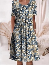 abordables Robes fleuries décontractées-Femmes Robe Midi Robe Décontractée Robe d&#039;été Mode Moderne Quotidien Plage Week-end Coupe régulière Fleuri Manche Courte Col ras du cou Blanche Rouge bleu marine Bleu Roi Été