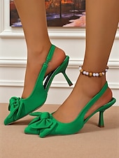 economico Tacchi a Spillo-Scarpe con tacco a spillo con fiocco in raso verde da donna - eleganti décolleté a punta stiletto per signore, perfette per feste, matrimoni ed eventi serali