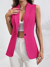 ieftine Vestă-Pentru femei Γιλέκο Blazer Comfortabil Respirabil Buzunar Stil OL Modern Simplu Oficial Birou Stradă Casual Cu Un Nasture Regulat Răsfrânt Fit regulat Fără manșon Îmbrăcăminte exterioară Negru Roz