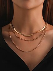 cheap Women&#039;s Necklace-Women&#039;s Gold Layered Chain Necklace – Alloy Choker Set, Trendy Minimalist Jewelry for Parties, Dates and Night Out