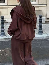 abordables Survêtements pour femmes-Femmes Mode Streetwear Survêtement Ensembles de Pantalons manche longue À capuche Uni Fermeture éclair Tenue quotidienne Date Rose Claire Rouge Bordeaux Beige Printemps &amp; Automne Coupe régulière