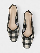 cheap Block Heels-Women&#039;s Red Gingham Slingback Block Heel Pumps - Retro Style Knit Dress Shoes for Comfortable Walking, Casual Picnic, Summer Parties, and Daily Office Wear