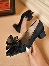 お買い得  1950年代-女性用 ヒール ワーク 日常 リボン チャンキーヒール ポインテッドトゥ エレガント ウォーキング サテン ローファー ブラック レッド