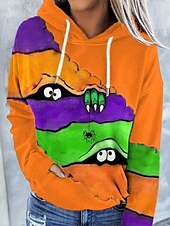 abordables Hauts d&amp;#39;Halloween-Femmes Sweat à capuche Graphique Halloween Occasionnel manche longue À capuche Hauts Réguliers Tenue de soirée Rue Tenue Quotidienne Noir Violet Orange Vert Gris foncé Printemps Automne Hiver