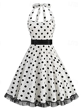 ieftine Rochii-Epocă 1950 rockabilly Lungime Genunchi Rochie Flapper Rochii O rochie de linie Buline Mulată Gâtul halter Pentru femei Halloween Carnaval ziua îndragostiților Petrecere Casual Petrecere ceai Adulți