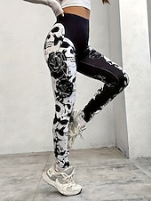 abordables Bas de Halloween-Femmes Leggings Vacances ancien Mode Longueur cheville Taille hautePantsHalloween Graphique Crâne Impression Doux Respirant Élastique Formel Extérieur Vacances Noir Printemps Automne Hiver Coupe Slim