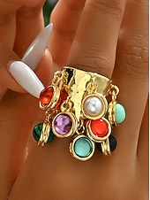 billiga Damringar-Damring i guld med färgglada berlocker - bohemiska cocktailsmycken för fester och festivaler