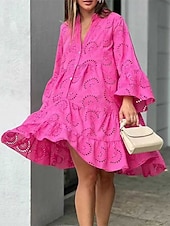 economico Abiti Floreali Stampati-Per donna Mini Abito Abito in Pizzo Vestito Casual Moda Moderno Quotidiano Spiaggia Weekend Vestibilità regolare Semplice Manica Lunga Scollo a V Bianco Rosso Rosso rosa Primavera Autunno