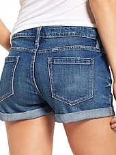 billige Denim shorts-Dame Shorts Bukser Gatemote Fritid Kort Naturlig عادي Lomme dratt comfy Ferie Dagligdagstøy Fritid / hverdag Lys Himmelblå Marine Svart Sommer Normal