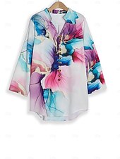 preiswerte Blusenkleider-Damen Minikleid A Linie Kleid Figurbetontes Kleid Urlaub Lässig Party Täglich Date Normale Passform Ombre Blumen Grafik Langarm Hemdkragen Weiß Sommer Frühling Herbst
