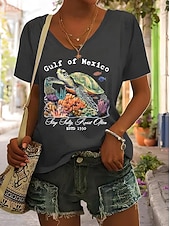 abordables T-shirt Humor &amp; Citations-Femmes T-shirt Graphique Animal Lettre ancien Élégant Classique Manche Courte Col en V Hauts Réguliers Quotidien Imprimé Noir Blanche Bleu Vert Gris Été Printemps