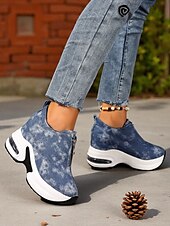 cheap Women&#039;s Sneakers-Women&#039;s Canvas Platform Sneakers with Air Cushion – Trendy Zip-Up Wedge Walking Shoes for Casual Outfits, Street Style and Travel