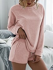 tanie Damskie krótkie komplety-Damskie Moda Moda miejska Codzienny Zestawy spodenek Długi rękaw Półgolf Równina Ściągana na sznurek Codzienny Czarny Rumiany róż Królewski błękit Lato Luźna