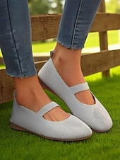 olcso Női lapos sarkú cipők-női széles orrú, flyknit Mary Jane lapos sarkú cipő – kényelmes, lélegző, hétköznapi viseletre, kerti sétákra és hosszú állásidőre