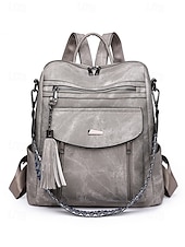abordables Sacs à Dos de Mode-Sac à dos convertible en similicuir pour femme – Sac à bandoulière vintage multi-poches avec pompon pour les déplacements quotidiens, les voyages et le travail