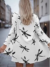 billiga casual jackor-Dam Kappa Håller värmen Lättvikt Mönster Mode Fjäril Ledigt Normal Kraglös Normal Långärmad Ytterkläder Svart Vit Beige Vår Höst
