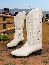 cheap Cowboy &amp; Western Boots-Women&#039;s Brown Western Cowboy Boots with Star Embroidery - Comfortable Block Heel Ankle Boots for Country Music Festivals, Outdoor Events, and Everyday Wear