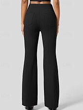 economico gamba larga e vita alta-Per donna Gamba larga Pantaloni a zampa Pantaloni Eleganti Streetwear Casual Lunghezza intera Naturale Semplice Tasca Elastico in vita Comodo All&#039;aperto Vacanza Ferie Grigio scuro Nero Verde militare