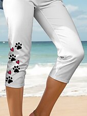 billige Dyr Trykk-Dame Capri-bukser Leggings Elegant Ferie Årgang Capris Høy Midje Hjerte Grafisk Dyr Elastisk Formell utendørs Feriereise Svart Hvit Sommer Vår Normal