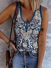 economico Top Boho-Per donna Canotta a canotta Grafico Geometrico Astratto Bohemien Vintage Elegante Senza Maniche Scollo a V Top Regolari Quotidiano Stampato Bianco Giallo Rosso Blu Arancione Estate Primavera