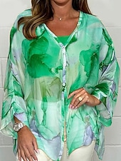cheap Floral Tops-Women&#039;s Shirt Chiffon Tops Floral Stylish Modern Long Sleeve Shirt Collar Regular Tops Daily Holiday Buttons Print Black Yellow Pink Royal Blue Blue Spring Fall