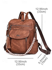 abordables Sacs à Dos de Mode-Sac à dos convertible en similicuir pour femme – Sac à bandoulière vintage multi-poches avec pompon pour les déplacements quotidiens, les voyages et le travail