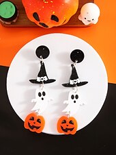 billige Halloween-tilbehør-Halloween-øredobber i akryl til dame – lett spøkelseshatt, gresskarhatt og heksehatt &amp;Skjelettdesign for tenåringer og voksne, perfekt for Halloween-kostymer og festtilbehør