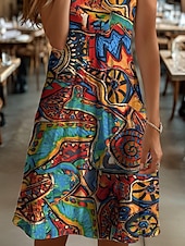 preiswerte Kunst &amp; Design Kleider-Damen Minikleid Strickkleid Freizeitkleid T-Shirt-Kleid Sommerkleid Elegant Urlaub Lässig Strand Normale Passform Grafik Geometrisch Abstrakt Kurzarm V Ausschnitt Gelb Blau Purpur Orange Sommer